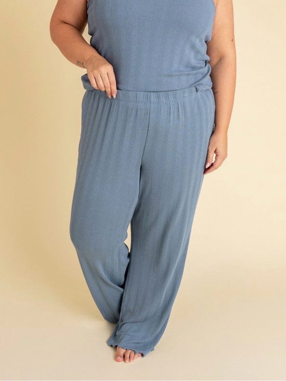 Posh Peanut Bamboo Cotton Pointelle Blue Floral Wide-Leg Pull-On Pants